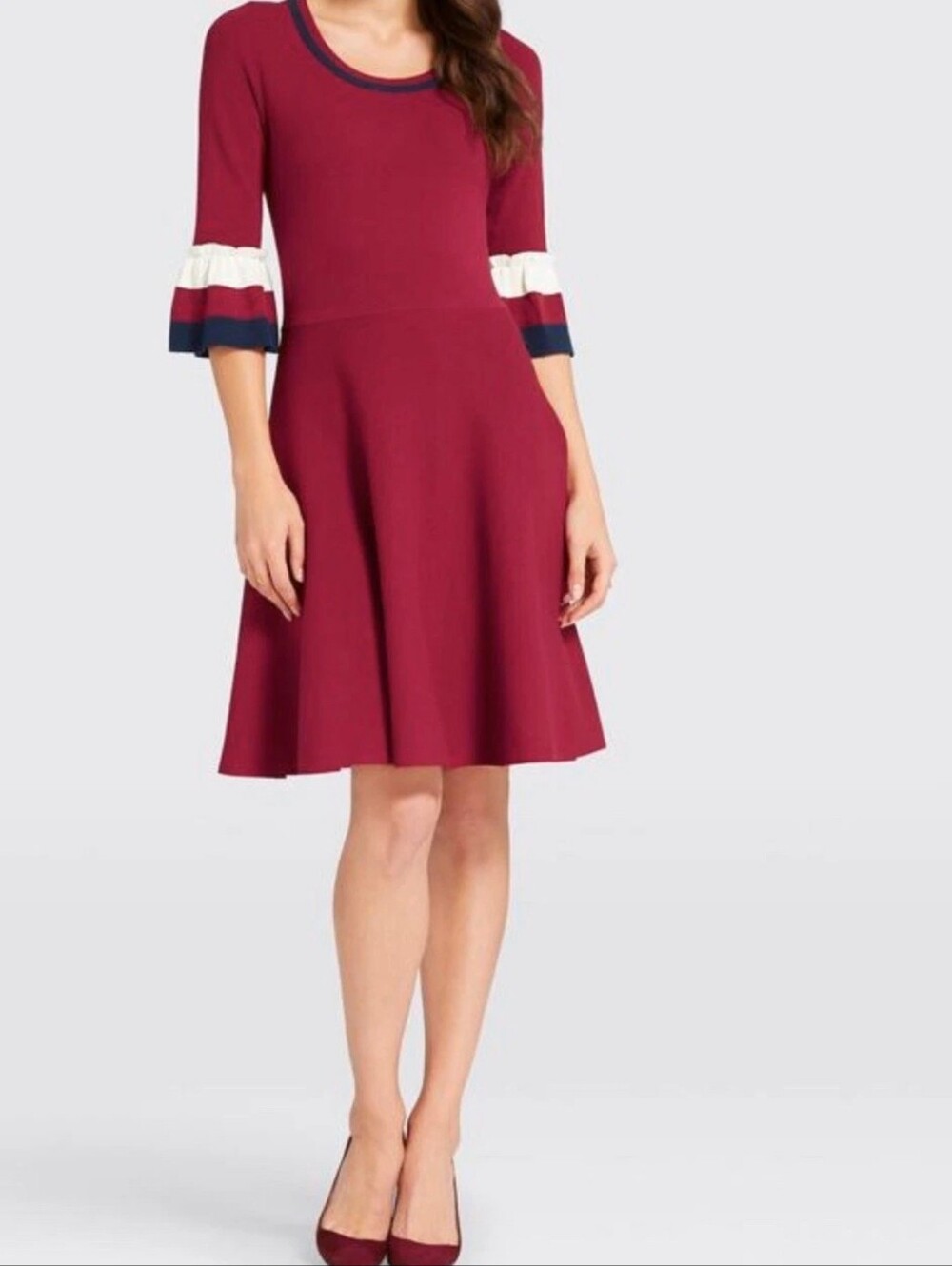 Draper James Belle Sleeve Sweater Dress NWT Small S Berry Navy Accent EUC